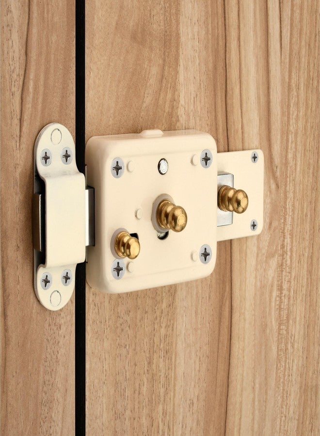 دوق قفل ديوك المتشابك ثلاثي اللفات مع 3 مفاتيح نحاسية | لون عاجي | مناسب للأبواب المزدوجة والمفردة - Image 1